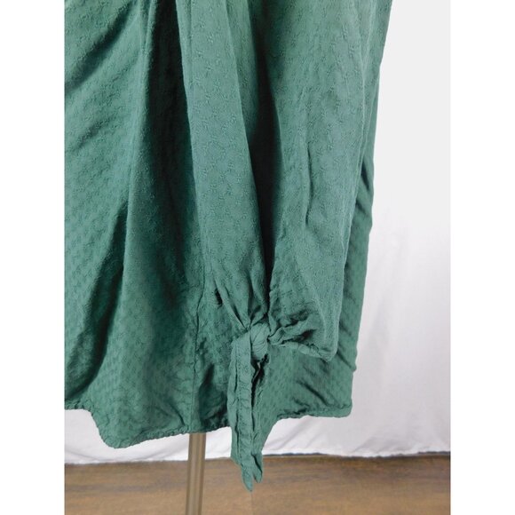 Dressbarn Shirt Womens 3X Green Smocked Henley Peasant Boho Rayon Long Sleeve - Picture 5 of 12